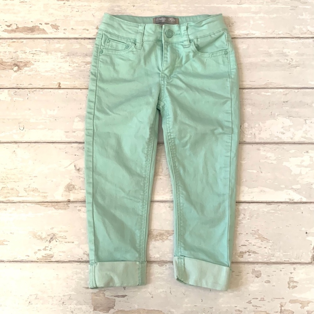 Indigo Rein Size 7 Girls Mint Green Blue Capri Jean Pants Kids Spring Summer